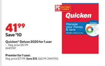 Staples Quicken Deluxe 2020 For 1 User offer