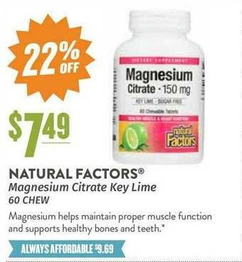 Natural Grocers Natural Factors Magnesium Citrate Key Lime offer
