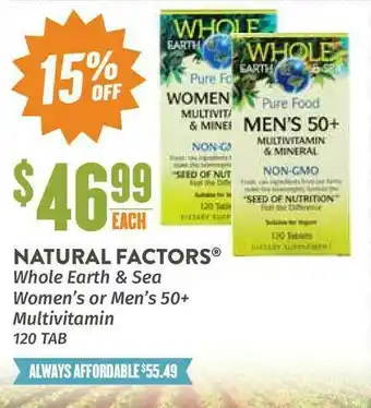 Natural Grocers Natural Factors Whole Earth & Sea Women's Or Men's 50+ Multivitamin offer