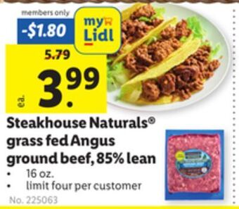 Lidl Steakhouse naturals® grass fed angus ground beef, 85% lean offer