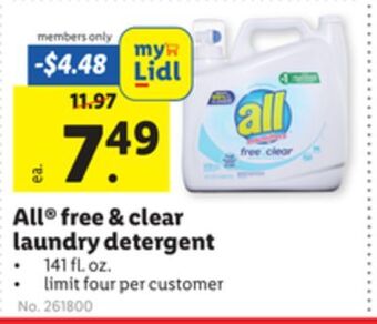 Lidl All® free & clear laundry detergent offer