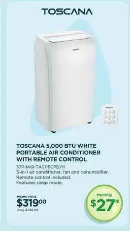 Curacao Toscana 5.000 Btu White Portable Air Conditioner With Remote Control offer