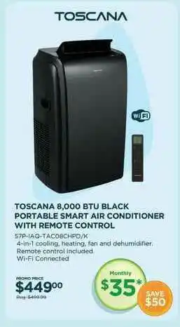 Curacao Toscana 8.000 Btu Black Portable Smart Air Conditioner With Remote Control offer
