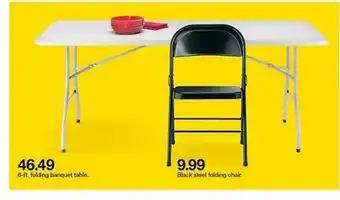 Target 6-ft. Folding Banquet Table Black Steel Folding Chair offer