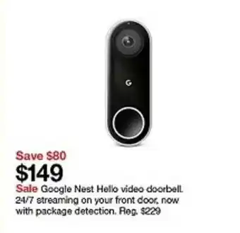 Target Google Nest Hello Video Doorbell 24-7 Steaming On Your Front Door Now With Package Detection offer