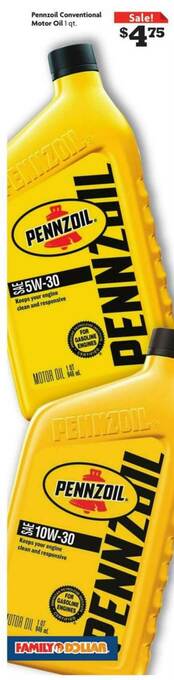 Family Dollar Pennzoil Conventional Motor Oil offer