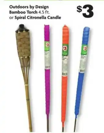 Family Dollar Outdoors By Design Bamboo Torch Or Spiral Citronella Candle offer