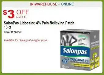 Salonpas Lidocaine 4% Pain Relieving Patch