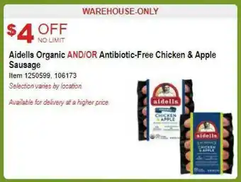Costco Aidells Organic And Or Antibiotic-free Chicken & Apple Sausage offer