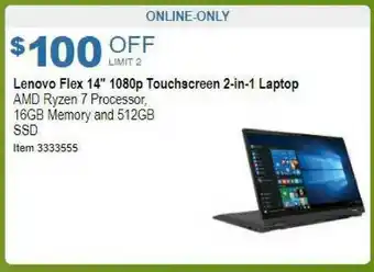 Costco Lenovo Flex 14 1080p Touchscreen 2-in-1 Laptop offer