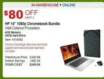 Costco Hp 14 1080p Chromebook Bundle offer