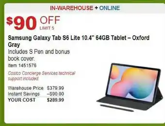 Costco Samsung Galaxy Tab S6 Lite 10.4 64gb Tablet-oxford Gray offer