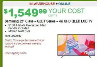 Costco Samsung 82 Class-q6dt Series-4k Uhd Qled Lcd Tv offer