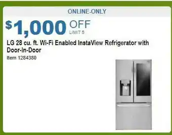 Costco Lg 28 Cu. Ft. Wi-fi Enabled Instaview Refrigerator With Door-in-door offer