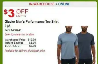 Costco Glacier Men's Performance Tee Shirt 2 Pk offer