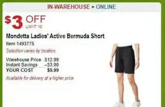 Costco Mondetta Ladies' Active Bermuda Short offer