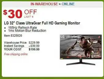 Costco Lg 32 Class Ultragear Full Hd Gaming Monitor offer