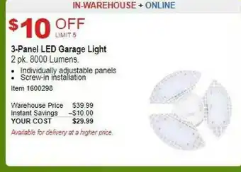 Costco 3-panel Led Garage Light 2 Pk 8000 Lumens offer