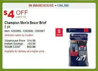 Costco Champion Men's Boxer Brief 5vpk offer