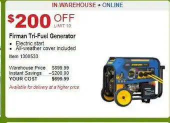 Costco Firman Tri-fuel Generator offer