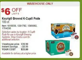 Costco Keurig Brewed K-cup Pods offer