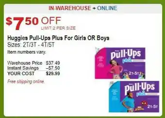 Costco Huggies Pull-ups Plus For Girls Or Boys offer