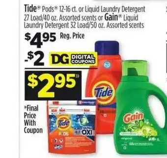 Dollar General Tide Pods Or Liqiud Laundry Detergent Gain Liqiud Laudry Detergent offer