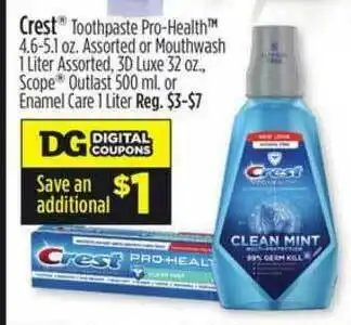 Dollar General Crest Toothpaste Pro-health offer