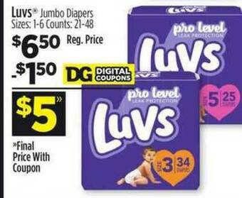 Dollar General Luvs Jumbo Diapers offer