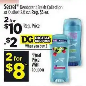 Dollar General Secret Deodorant Fresh Collection Or Outlast offer