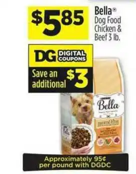Dollar General Bella Dog Food Chicken & Beef offer