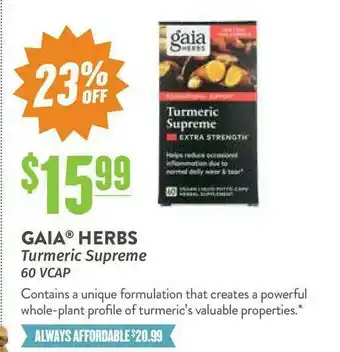 Natural Grocers Gaia Herbs Turmeric Supreme 23% Off offer