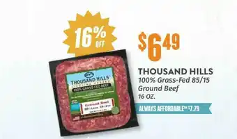 Natural Grocers Thousand Hills 100% Grass-fed 85-15 Ground Beef 16% Off offer