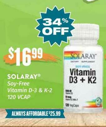 Natural Grocers Solaray Soy-free Vitamin D-3 & K-2 34% Off offer