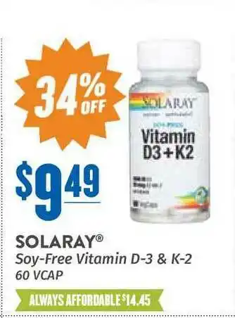 Natural Grocers Solaray Soy-free Vitamin D-3 K-2 34% Off offer