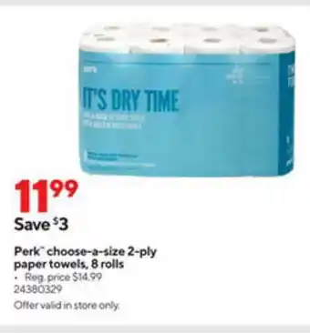 Staples Perk Chosse-a-size 2-ply Paper Towels 8 Rolls offer
