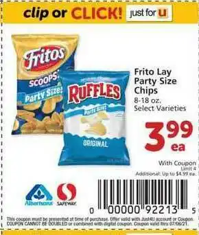 Albertsons Frito Lay Party Size Chips offer