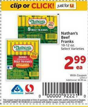 Albertsons Nathan's Beef Franks offer