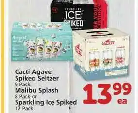 Albertsons Cacti Agave Spiked Seltzer, Malibu Splash, Sparkling Ice Spiked offer