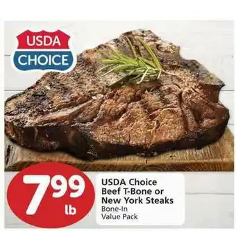 Albertsons Usda Choice Beef T-bone Or New York Steaks offer