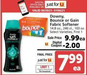 Albertsons Downy Bounce Or Gain Fabric Softener offer