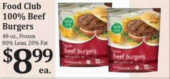 Rosauers Food Club 100% Beef Burgers offer