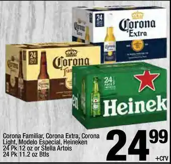 Super King Markets Corona Familiar, Corona Extra, Corona Light, Modelo Especial, Heineken 24 Pk 12 Oz Or Stella Artois 24 Pk 11.2 Oz Btls offer