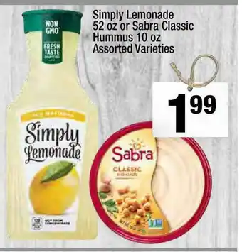 Super King Markets Simply Lemonade 52 Oz Or Sabra Classic Hummus 10 Oz offer