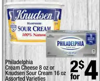 Super King Markets Philadelphia Cream Cheese 8 Oz Or Knudsen Sour Cream 16 Oz Assorted Varieties offer