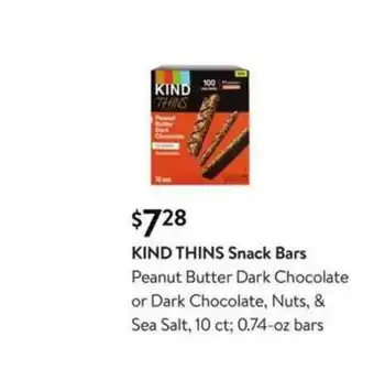 Walmart Kind Thins Snack Bars Peanut Butter Dark Chocolate Or Dark Chocolate, Nuts & Sea Salt 10CT; 0.74-Oz Bars offer