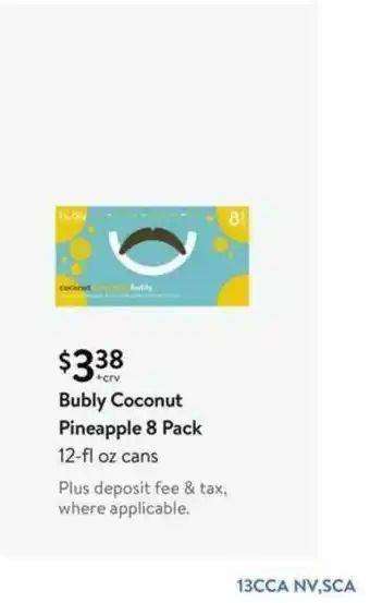 Walmart Bubly Coconut Pineapple 8 Pack 12-Fl Oz Cans offer