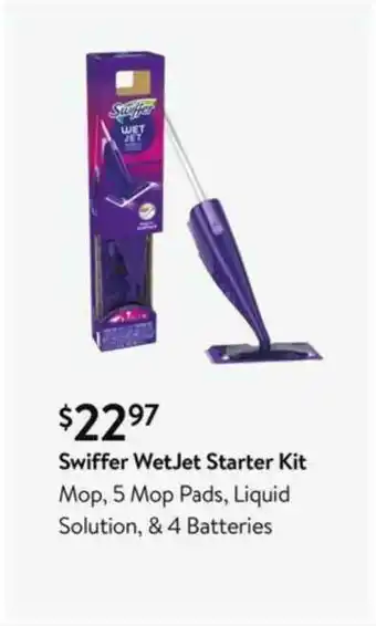 Walmart Swiffer WetJet Starter Kit Mop, 5 Mop Pads, Liquid Solution & 4 Batteries offer