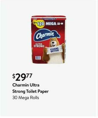 Walmart Charmin Ultra Strong Toilet Paper 30 Mega Rolls offer
