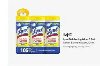 Walmart Lysol Disinfecting Wipes 3 Pack Lemon & Lime Blosson, 105 Ct offer